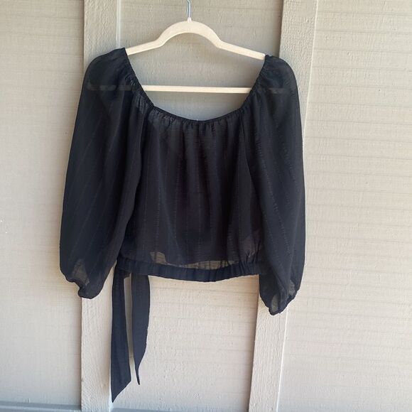 NWT - BCBGeneration Long Ballon Sleeve Wrap Style Sheer Crop Blouse Size: M - Picture 6 of 15